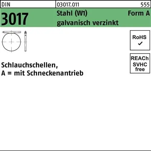 Schlauchschelle DIN 3017 W1 FormA 50- 70/9 C7 Stahl galv.verz. 50St. Neu Im Sortiment