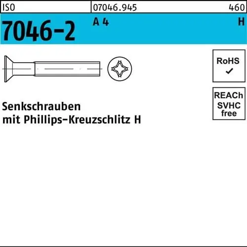 Senkschraube ISO 7046-2 PH M8x 40-H A 4 100 Stück Neu