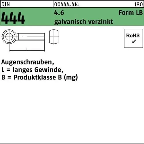 Augenschraube DIN 444 FormLB LBM 10x 80 4.6 galv.verz. 25 Stück Abverkauf