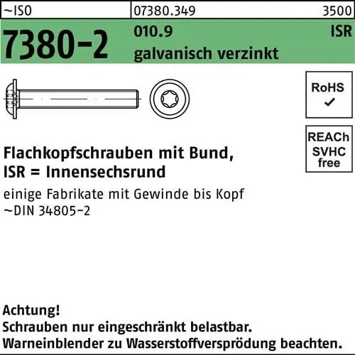 Flachkopfschraube ISO 7380-2 Bund/ISR M4x10-T20 10.9 galv.verz. 500St. Beliebt