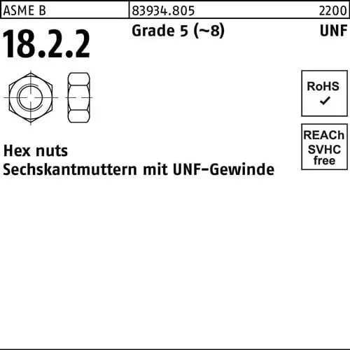 Wochenendangebot Sechskantmutter R 83934 UNF-Gewinde 1 1/2 Grade 5 (~8) 5 Stück