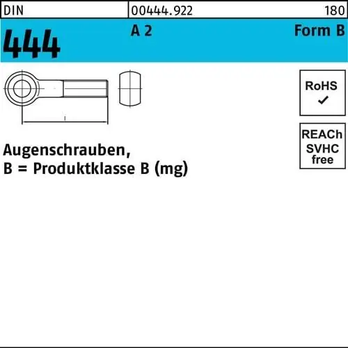 Neue Kollektion Augenschraube DIN 444 Form B BM 20 x 70 A 2 10 Stück