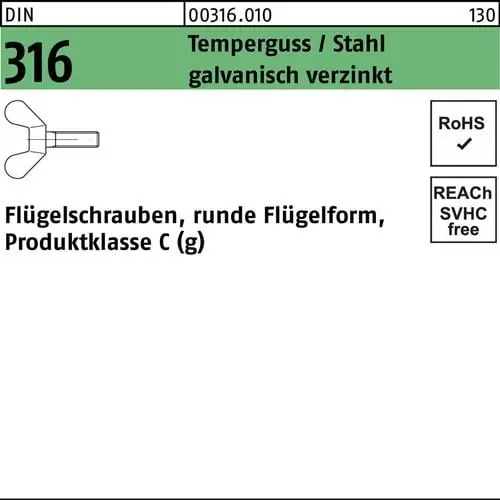 Flügelschraube DIN 316 M16x 40 Temperguss/Stahl galv.verz. 10 Stück Finale Aktion