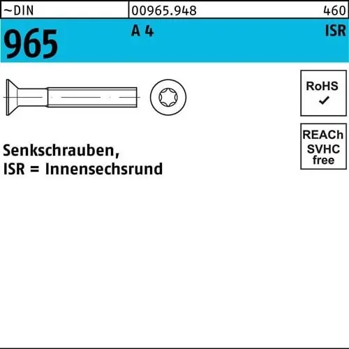 Senkschraube DIN 965 ISR M6x 40-T30 A 4 200 Stück Jetzt Bestellen