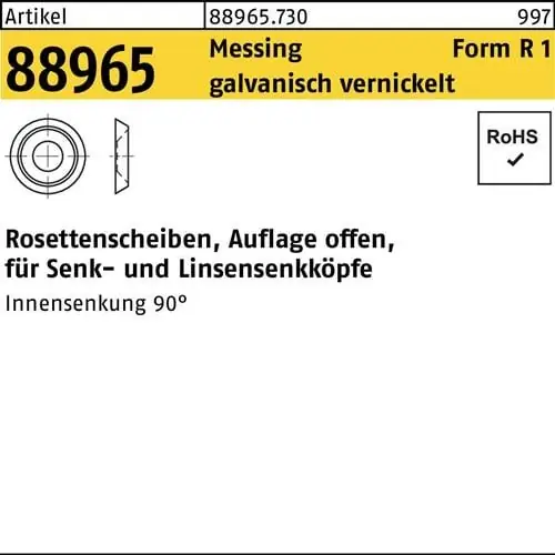 Rosettenscheibe R 88965 offen 4,1x6,5x1,8 Messing galv. vernickelt 1000St. Solange Der Vorrat Reicht