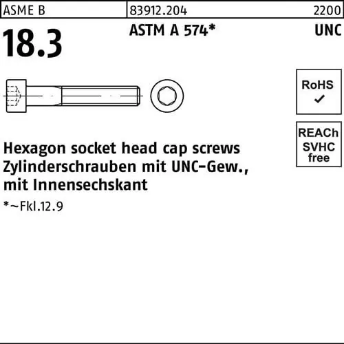 Zylinderschraube R 83912 UNC-Gewinde/Innen-6kt #5x 3/4 ASTM A 574 200Stück Meistverkauft