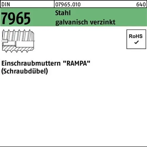 Einschraubmutter DIN 7965 M10x 20 Stahl galv.verz. 100 Stück Bestpreis