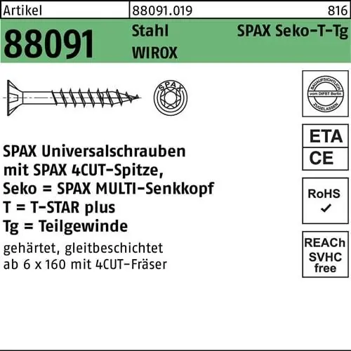 Saisonangebot Schraube R 88091 SEKO/T-STAR TG 6x 120/68-T30 Stahl WIROX 100 Stück SPAX