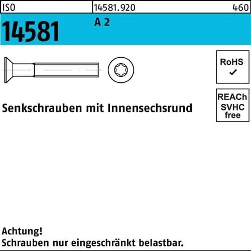 Must-Have Senkschraube ISO 14581 ISR M3x 8 T10 A 2 1000 Stück