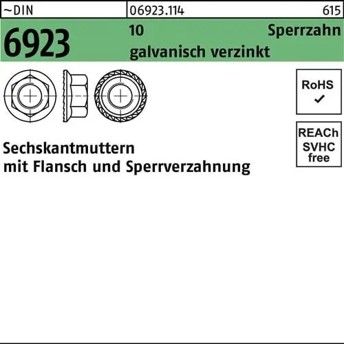 Beliebt Sechskantmutter DIN 6923 Flansch M16 10 Sperrverzahnung gal Zn 50 Stück