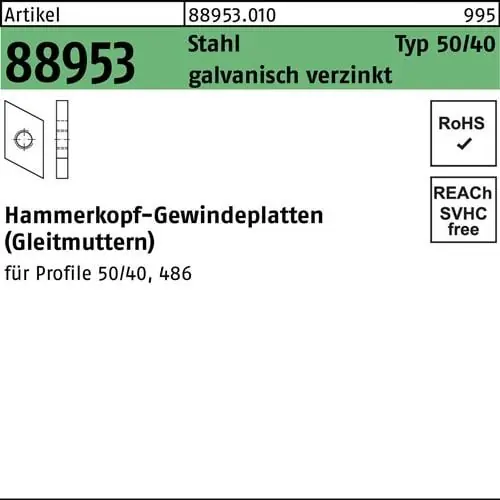 Preisreduziert Hammerkopfgewindeplatte R 88953 Typ 50/40 M16 Stahl galv.verz. 100St.