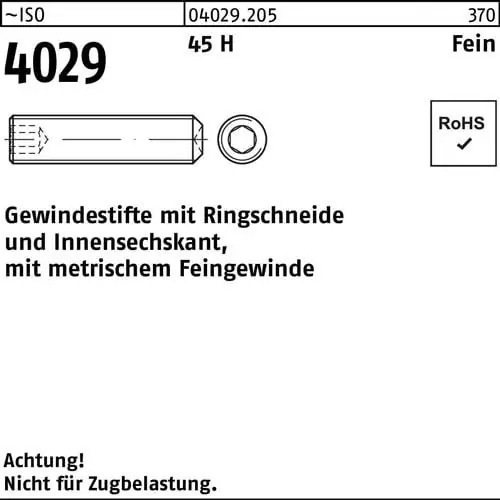 Gewindestift ISO 4029 Ringschneide/Innen-6kt M8x1x50 45 H Feingew. 100St. Heißes Angebot