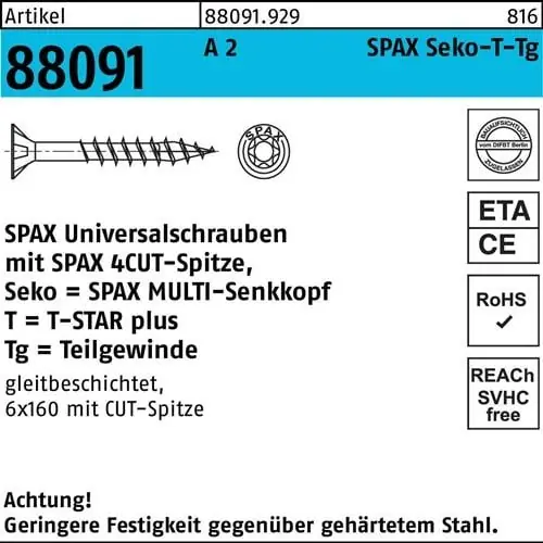 Angebot Schraube R 88091 SEKO T-STAR TG 5x 90/61-T20 A 2 100 Stück SPAX