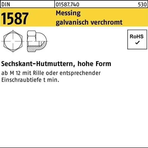 Top-Seller Sechskanthutmutter DIN 1587 M5 Messing galv. verchromt 500 Stück