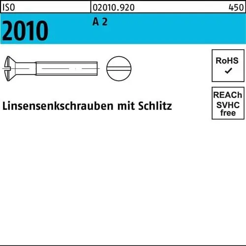 Linsensenkschraube ISO 2010 Schlitz M4x 16 A 2 200 Stück Highlight