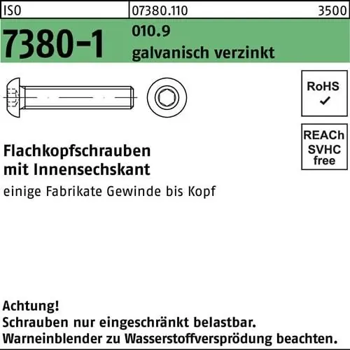 Flachkopfschraube ISO 7380-1 Innen-6kt M8x25 010.9 galv.verz. 200St. Direkt Vom Hersteller