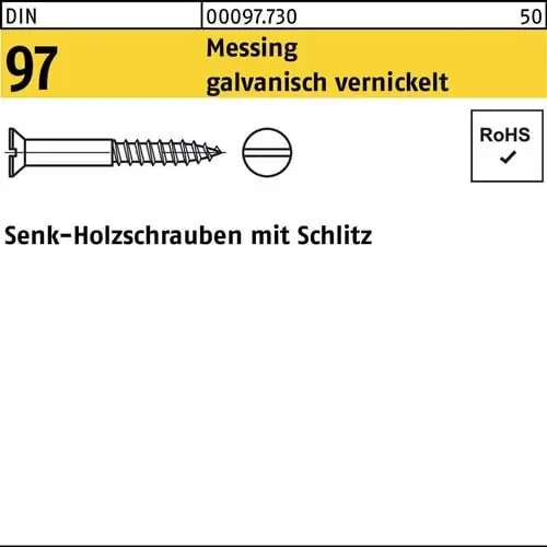 Ausverkauf Holzschraube DIN 97 SEKO Schlitz 3x 10 Messing galv. vernickelt 200St.