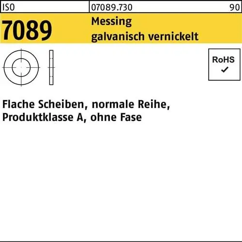 Sale Unterlegscheibe ISO 7089 o.Fase 8 Messing galv. vernickelt 1000 Stück