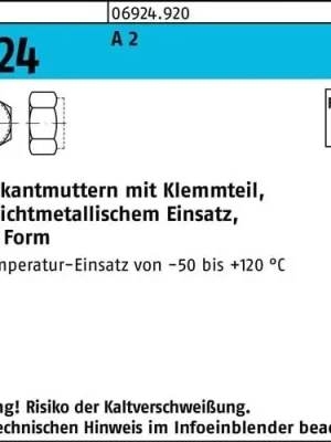 Abverkauf Sechskantmutter DIN 6924 Klemmteil M6 A 2 1000 Stück