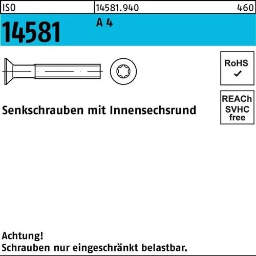 Online Kaufen Senkschraube ISO 14581 ISR M8x 16 T45 A 4 200 Stück