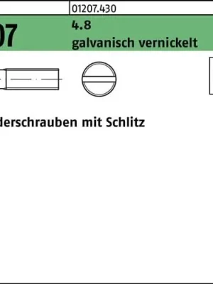 Abverkauf Zylinderschraube ISO 1207 Schlitz M4x 16 4.8 galv. vernickelt 2000Stück