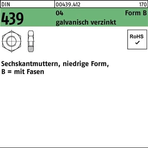 Must-Have Sechskantmutter DIN 439/ISO 4035 FormB BM 4 Automatenstahl galv.verz. 100St.