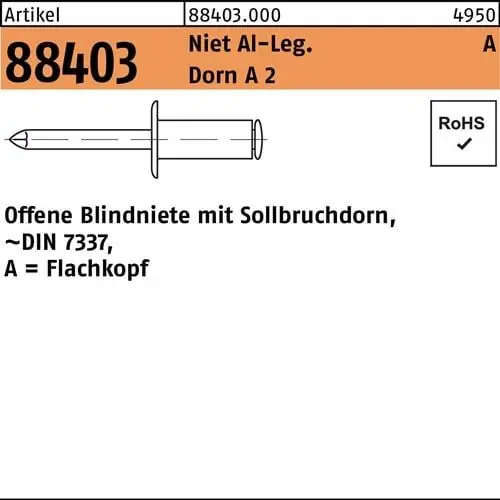 Solange Der Vorrat Reicht Blindniete R 88403 FLAKO 4x 6 Niet Aluminium/Dorn A 2 500 Stück
