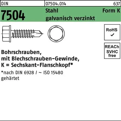 Bohrschraube DIN 7504 6-kt-Flanschkopf K 5,5x60 Stahl galv.verz. 250St. Neue Ware
