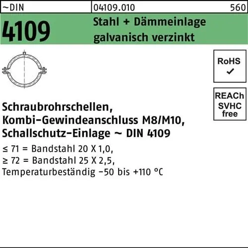 Saisonangebot Schraubrohrschelle DIN 4109 25-28 M8/M10 Stahl+Dämmeinlage galv.verz. 100St.
