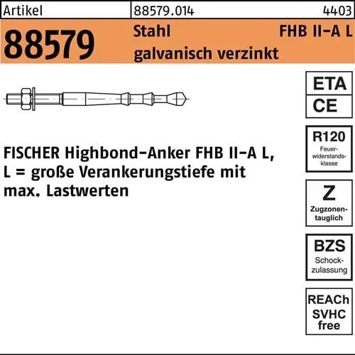 Finale Aktion Highbond-Anker R 88579 M10x 95/60 Stahl galv.verz. 10 Stück FISCHER