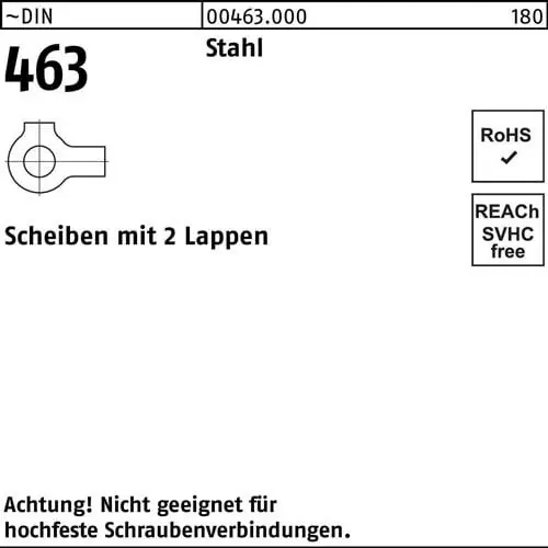 Neue Kollektion Scheibe DIN 463 m.2 Lappen 54 Stahl 25 Stück