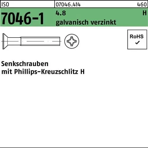 Senkschraube ISO 7046-1 PH M5x80-H 4.8 galv.verz. 200St. Saisonangebot
