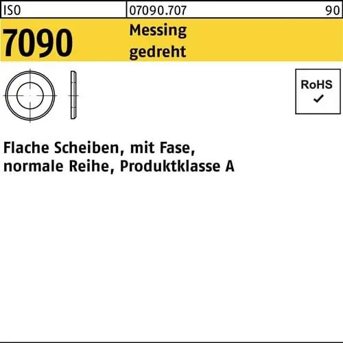 Unterlegscheibe ISO 7090 m.Fase 3 Messing gedreht 100 Stück Preisreduziert