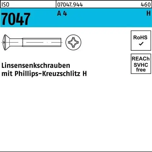 Abverkauf Linsensenkschraube ISO 7047 PH M8x 45-H A 4 100 Stück