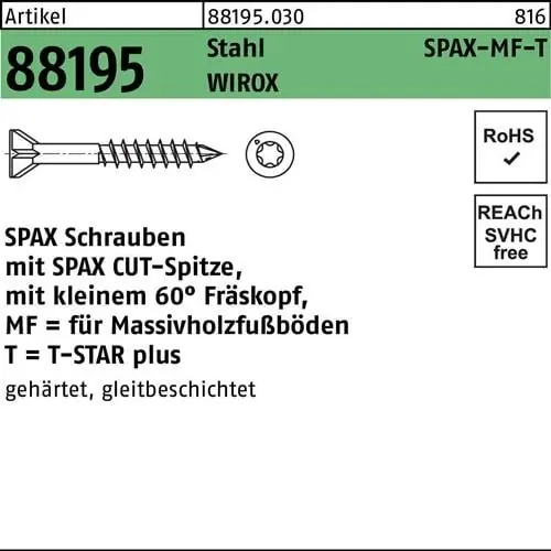 Knallerangebot Schraube R 88195 SEKO SPAX-MF-T 3,5x45/25-T10 Stahl galv.verz. WIROX 500St. SPAX