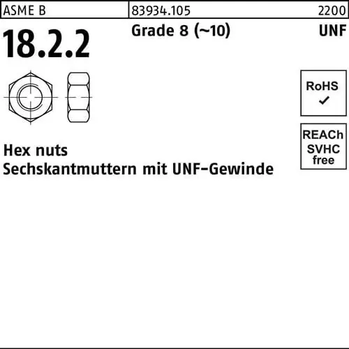 Sechskantmutter R 83934 UNF-Gewinde 1/2 Grade 8 (~10) 100 Stück Beliebt