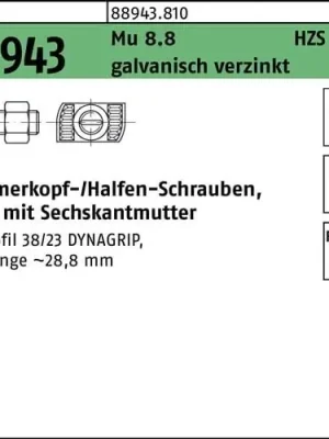Hammerkopfschraube R 88943 6-ktmutter M16x150 Mu 8.8 galv.verz. 25St. HALFEN Schnäppchen