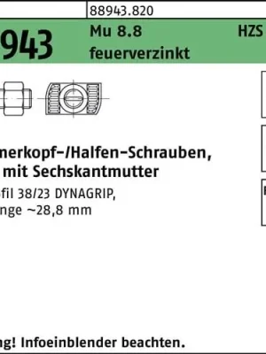 Jetzt Bestellen Hammerkopfschraube R 88943 6-ktmutter M16x60 Mu 8.8 feuerverz. 25St. HALFEN