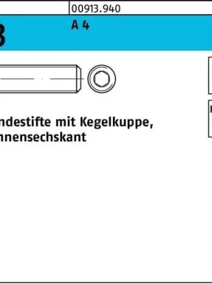 Abverkauf Gewindestift DIN 913 Kegelkuppe/Innen-6kt M16x 16 A 4 10 Stück