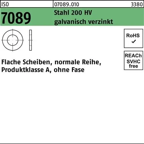 Unterlegscheibe ISO 7089 o.Fase 10 Stahl 200 HV galv.verz. 500 Stück Jetzt Bestellen