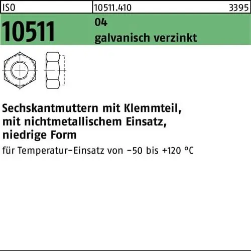 Sechskantmutter ISO 10511 Klemmteil M30 Automatenstahl galv.verz. 10St. Angebot