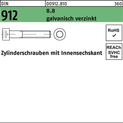 Zylinderschraube DIN 912 m.Innensechskant M 36 x 60 8.8galv.verz. 5 Stück Preisreduziert