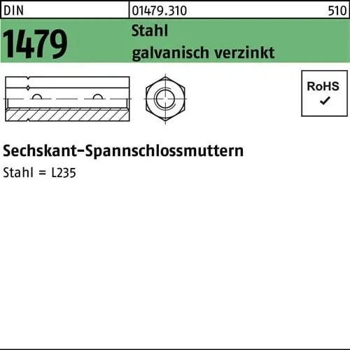 Schneller Versand Sechskantspannschlossmutter DIN 1479 ÜZ M12 SW 19 Stahl galv.verz. 10St.