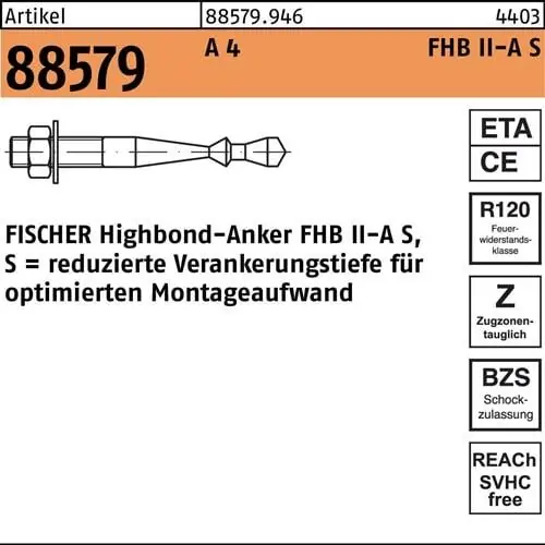 Begrenztes Angebot Highbond-Anker R 88579 M12x 75/25 A 4 10 Stück FISCHER