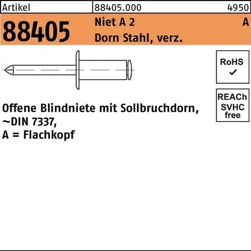 Blindniete R 88405 FLAKO 5x 10 Niet A 2/Dorn Stahl verz. 500 Stück Kostenfreie Lieferung