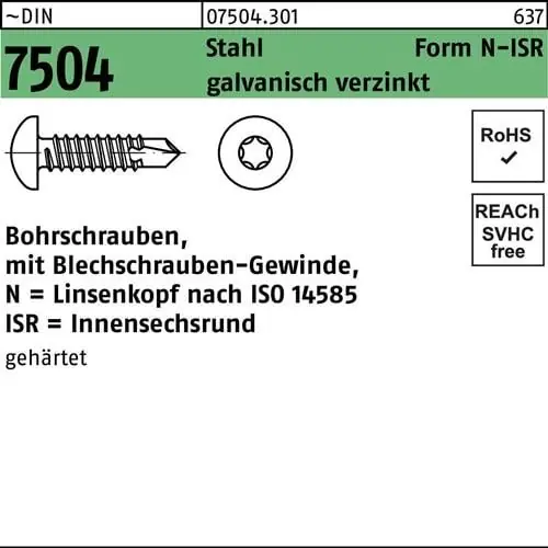 Bohrschraube DIN 7504 ISR N 5,5x25-T25 Stahl galv.verz. 500St. Kostenloser Rückversand
