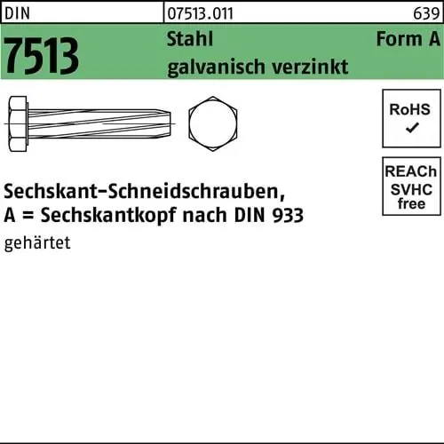 Gewindeschneidschraube DIN 7513 FormA Sechskant AM 5x10 Stahl galv.verz. 1000St. Bestpreis