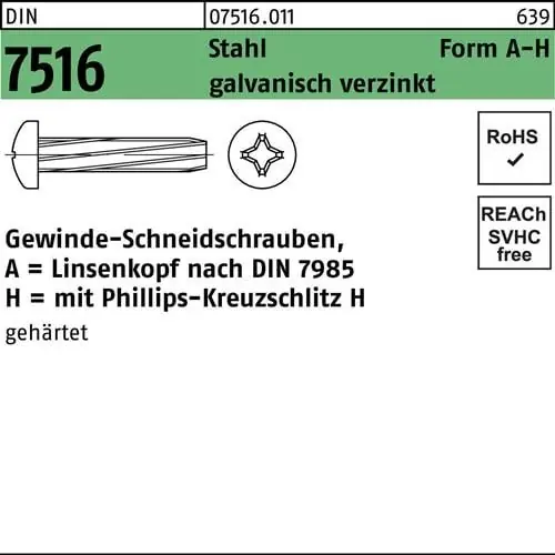 Gewindeschneidschraube DIN 7516 LIKO PH AM 6x20-H Stahl galv.verz. 500St. Expressversand