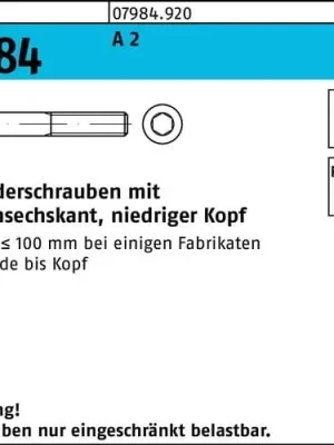 Heißes Angebot Zylinderschraube DIN 7984 Innen-6kt M3x 16 A 2 100 Stück