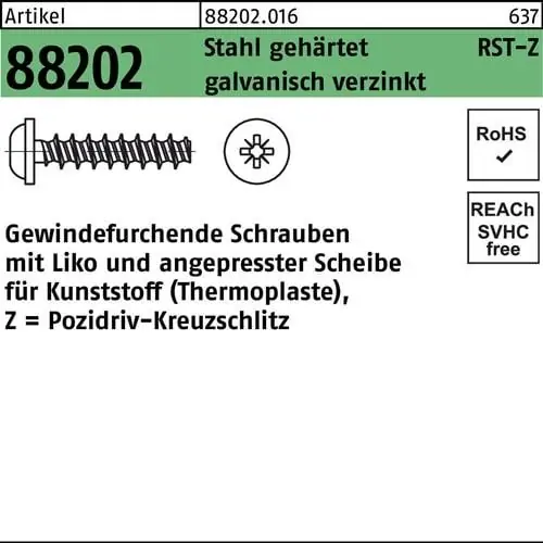 Gewindefurchendeschraube R 88202 Liko PZ 2,2x6-Z Stahl geh.galv.verz. 1000St. Neue Kollektion